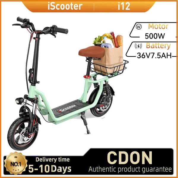 iScooter i12 Elscooter För Vuxna 500W Motor 36V7.5Ah Batteri Hopfällbar elsparkcykel 12-Tums Däck Stadspendlare Elscooter 15.5mph Maxhastighet