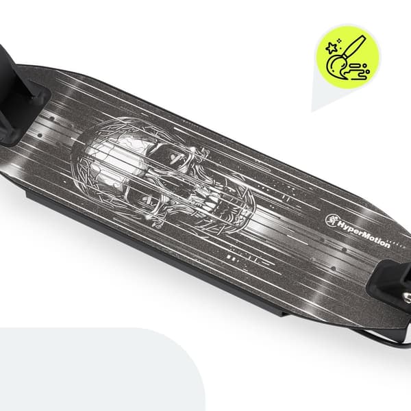 HyperMotion Skyline sparkcykel – hopfällbar aluminium, 20 cm PU-hjul, handbroms, stötdämpare, dryckhållare, 6+, max 100 kg