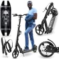 Miniatyrbild 1 av 11: HyperMotion Skyline sparkcykel – hopfällbar aluminium, 20 cm PU-hjul, handbroms, stötdämpare, dryckhållare, 6+, max 100 kg