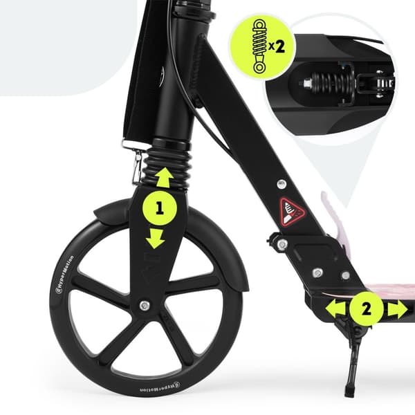 HyperMotion Skyline sparkcykel – hopfällbar aluminium, 20 cm PU-hjul, handbroms, stötdämpare, dryckhållare, 6+, max 100 kg