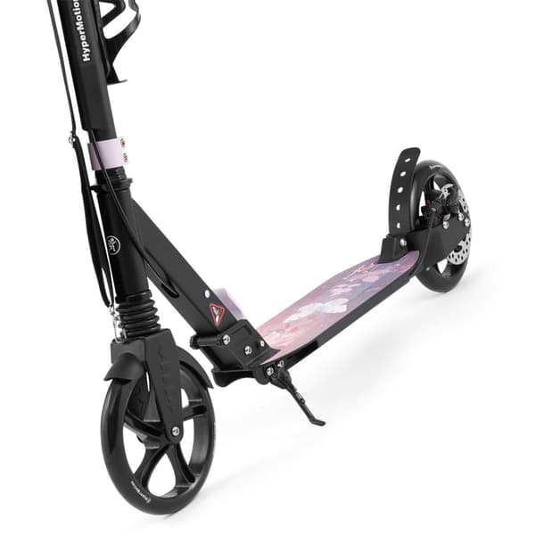 HyperMotion Skyline sparkcykel – hopfällbar aluminium, 20 cm PU-hjul, handbroms, stötdämpare, dryckhållare, 6+, max 100 kg
