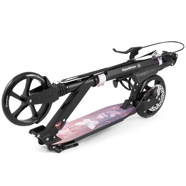 HyperMotion Skyline sparkcykel – hopfällbar aluminium, 20 cm PU-hjul, handbroms, stötdämpare, dryckhållare, 6+, max 100 kg