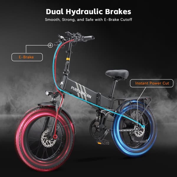 PURE UNICORN U4 Elcykel För Vuxna 48V15Ah Batteri Stadspendlare Elcykel 1000W Motor Elcykel 20 Tums Feta Däck Hopfällbar Elcykel