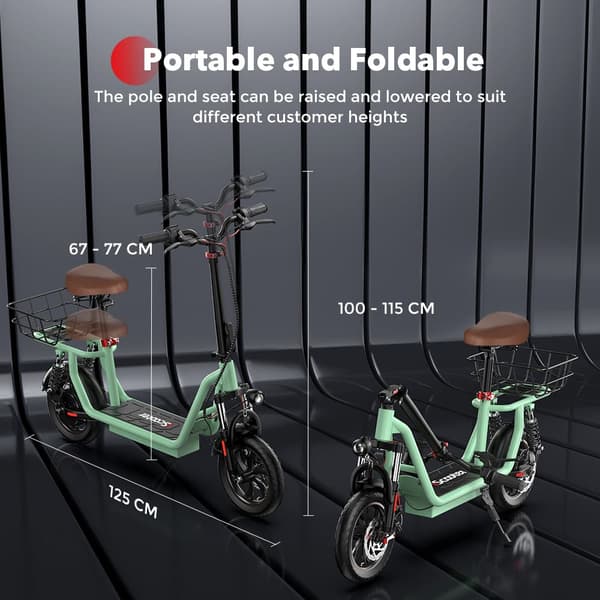iScooter i12 elektrisk scooter med sæde, 500W motor, rækkevidde 35 km, maks. hastighed 25 km / t, 12 tommer dæk, dobbelt affjedring, grøn