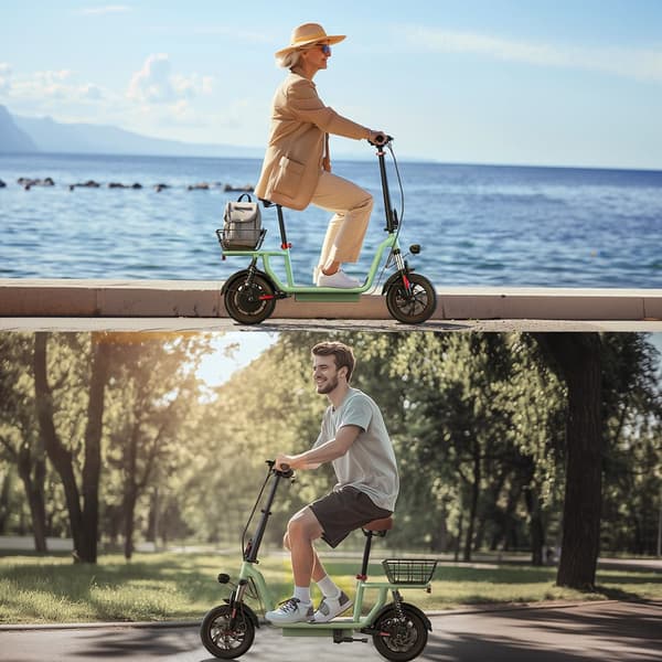 iScooter i12 elektrisk scooter med sæde, 500W motor, rækkevidde 35 km, maks. hastighed 25 km / t, 12 tommer dæk, dobbelt affjedring, grøn
