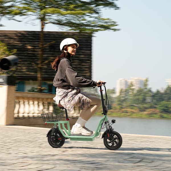 iScooter i12 voksen elektrisk scooter 500W, med kurv og sæde, 12 tommer, dobbelt affjedring, til bypendling, grøn