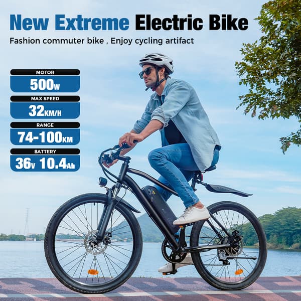 iScooter EB3 Miesten Sähkömaastopyörä, 500 W:n Sähköpyörä Aikuisille, 36 V, 10,4 Ah:n Akku, Sähköpyörä, 26 Tuuman Rengas, Miesten Sähköpyörä