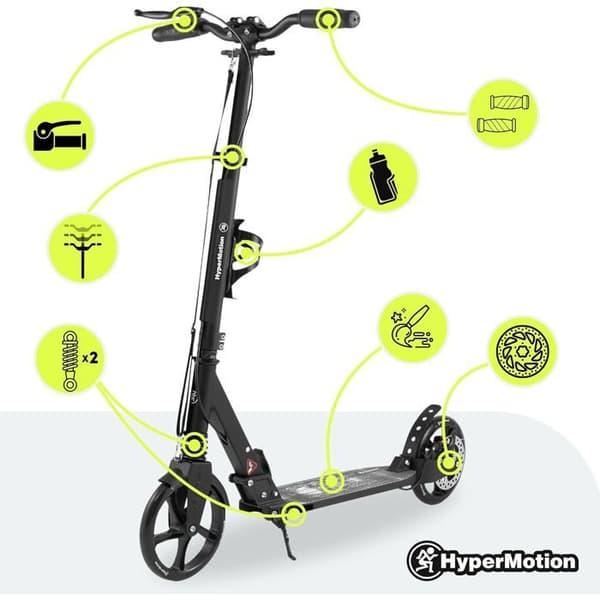 Trottinette Ungdom Vuxen upp till 100kg - 2 stötdämpare - HyperMotion Skyline Crane - Fällbar - 2 Bromsar - Aluminium - ABEC-7