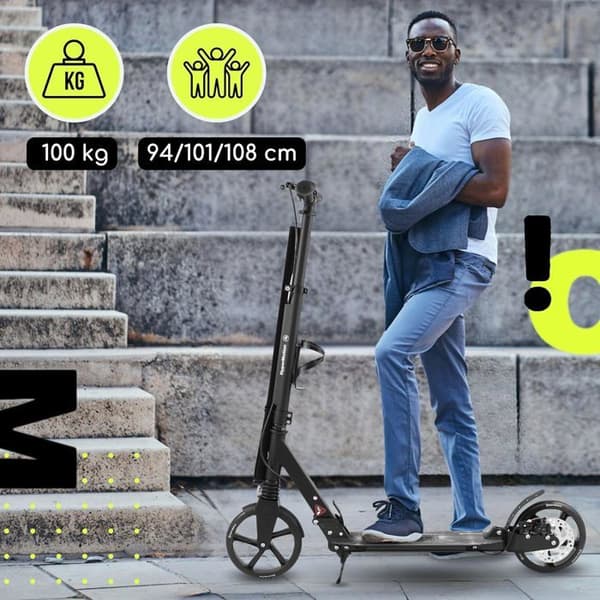 Trottinette Ungdom Vuxen upp till 100kg - 2 stötdämpare - HyperMotion Skyline Crane - Fällbar - 2 Bromsar - Aluminium - ABEC-7