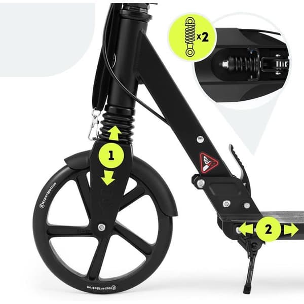 Trottinette Ungdom Vuxen upp till 100kg - 2 stötdämpare - HyperMotion Skyline Crane - Fällbar - 2 Bromsar - Aluminium - ABEC-7