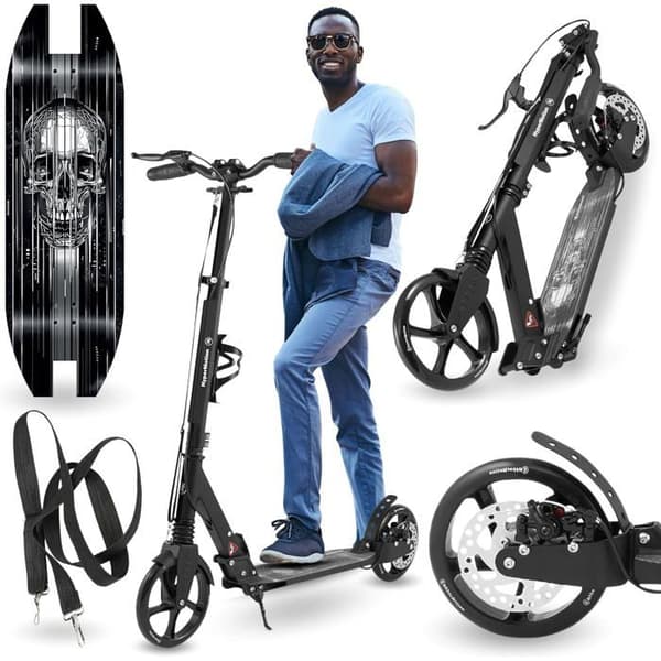 Trottinette Ungdom Vuxen upp till 100kg - 2 stötdämpare - HyperMotion Skyline Crane - Fällbar - 2 Bromsar - Aluminium - ABEC-7