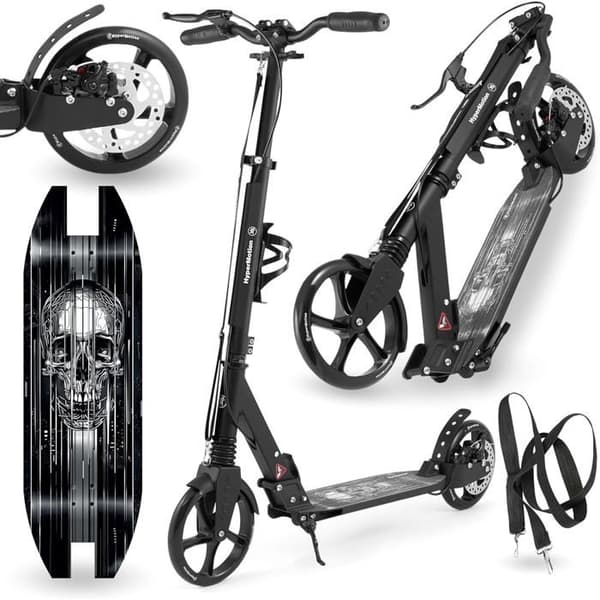 Trottinette Ungdom Vuxen upp till 100kg - 2 stötdämpare - HyperMotion Skyline Crane - Fällbar - 2 Bromsar - Aluminium - ABEC-7