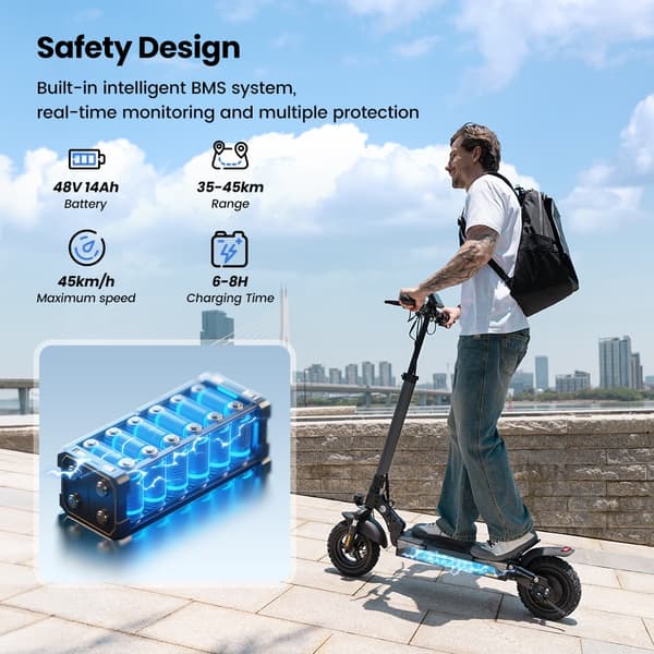 El-scooter iScooter W9, 1000W motor, 48V 14Ah batteri, 10" , dobbelt støddæmpning