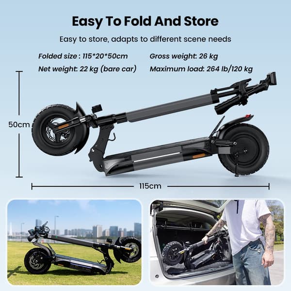 El-scooter iScooter W9, 1000W motor, 48V 14Ah batteri, 10" , dobbelt støddæmpning