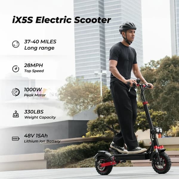 E-Scooter iScooter iX5S 1000W Motor Max 25km/t 48V 15Ah Batterihastighed K-Scooter Anti-skrid Off Road Pneumatisk 11 Tommer