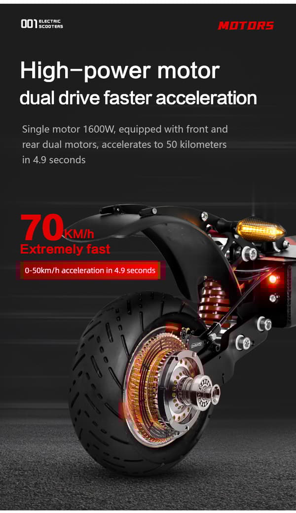 BOYUEDA Q7 Pro E-Scooter 2 * 1600W Motor 52V 19AH Batteri 70km/h Hastighet 60km Räckvidd Dubbla skivbromsar 10" Däck E-scooter