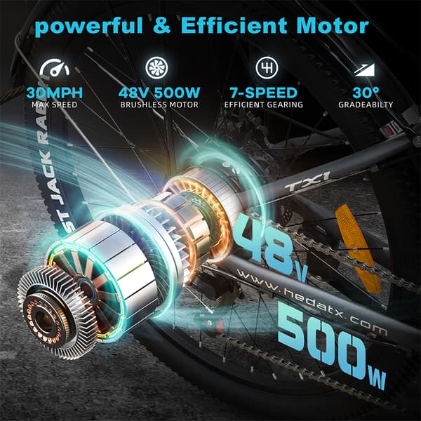 Hedatx TX1 Elcykel För Vuxna 500W Motor El-Mountainbike 48V9.6AH Batteri Elcykel 26 Tums Däck Elcykel