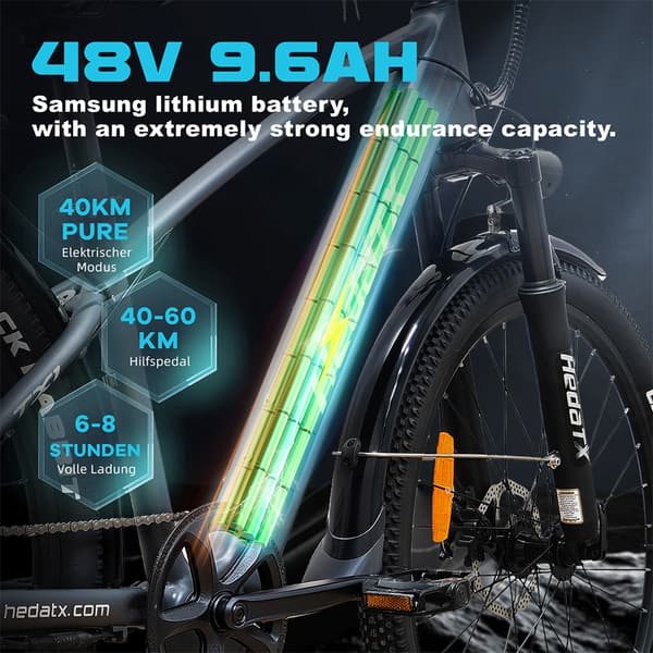 Hedatx TX1 Elcykel För Vuxna 500W Motor El-Mountainbike 48V9.6AH Batteri Elcykel 26 Tums Däck Elcykel