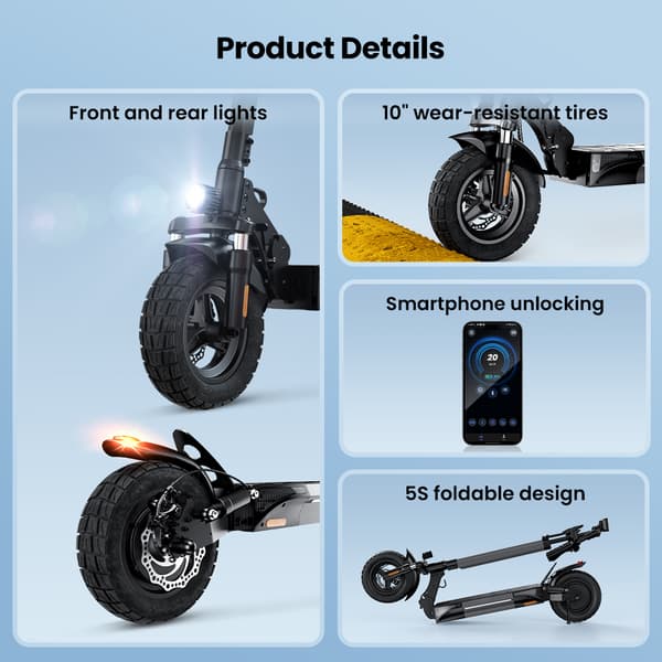 2025Ny E-Scooter iScooter W9 1000W Motor 48V 13Ah Batteri 45 km/t Skivebremse bagpå med AppElektrisk scooter 10 tommer oppustelige dæk Hastighed