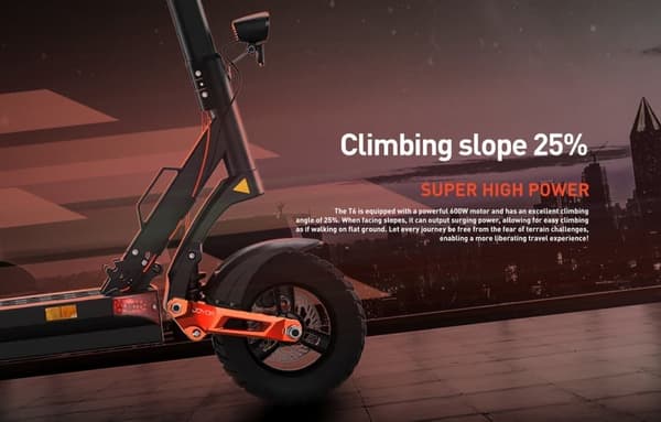 JOYOR T6 10'' foldbar elektrisk løbehjul, 600W motor, op til 48 km/t, 18Ah batteri, maksimal rækkevidde 40-70 km, støddæmpere foran og bagpå