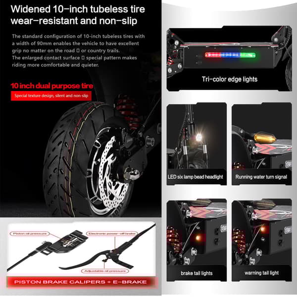 Boyueda Q7Pro voksen 10'' dual drive el-scooter, 19Ah batteri, 3200W motor, med sæde, udholdenhed: 60-70KM, dobbelt støddæmpere.