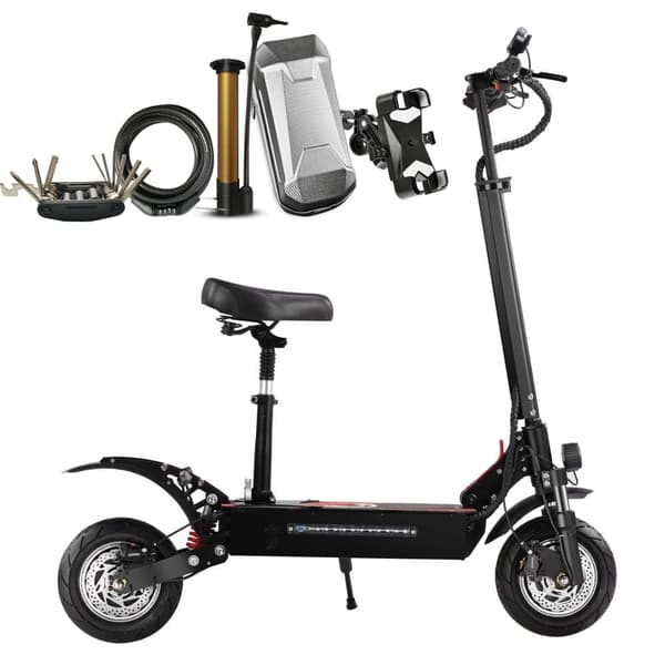 Boyueda Q7Pro voksen 10'' dual drive el-scooter, 19Ah batteri, 3200W motor, med sæde, udholdenhed: 60-70KM, dobbelt støddæmpere.