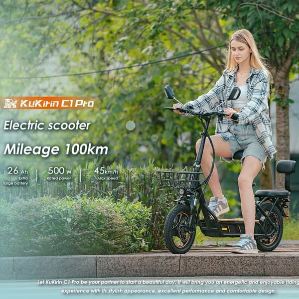 KuKirin C1 Pro voksen elektrisk scooter, 500W motor, 25Ah batteri, 45KM/H, 14''*2,5'' dæk, udholdenhed: omkring 100KM
