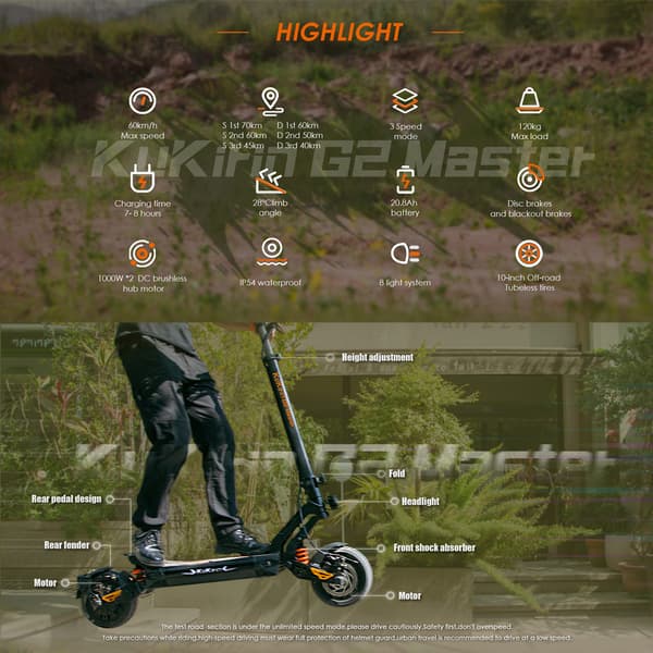 KuKirin G2 Master 10'' voksen dobbeltmotor elektrisk scooter, 2000W motor, 20,8AH batteri, udholdenhed: omkring 70KM, op til: 60KM/H