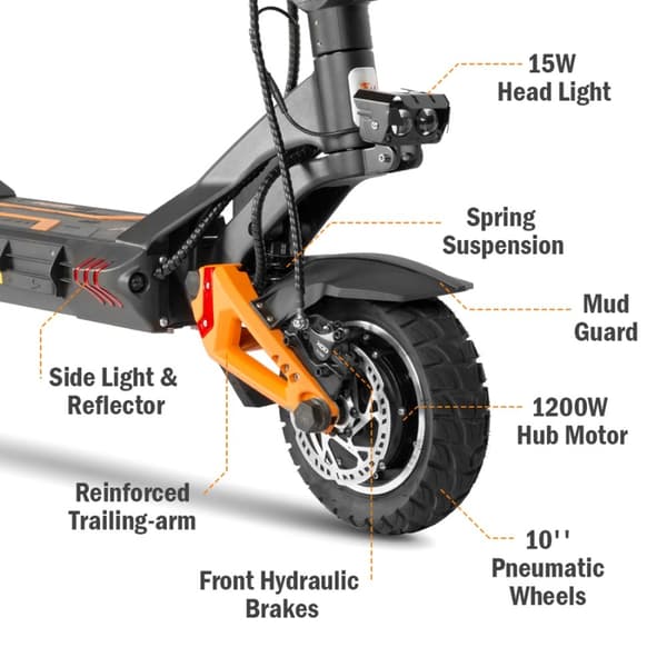 KuKirin G3 Pro dual-motor off-road elektrisk scooter, 2400W motor, op til 65KM/H, 23AH batteri, udholdenhed: omkring 80KM, hydraulisk bremse.
