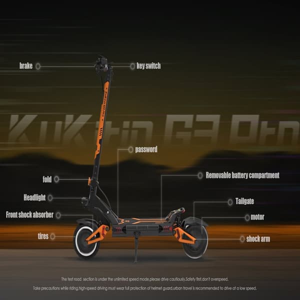 KuKirin G3 Pro dual-motor off-road elektrisk scooter, 2400W motor, op til 65KM/H, 23AH batteri, udholdenhed: omkring 80KM, hydraulisk bremse.