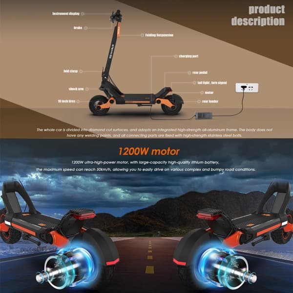 KuKirin G3 elektrisk scooter for voksne, 18AH batteri, udholdenhed: omkring 70 km, 1200 motor, op til 50 km/t, 10,5'' dæk.