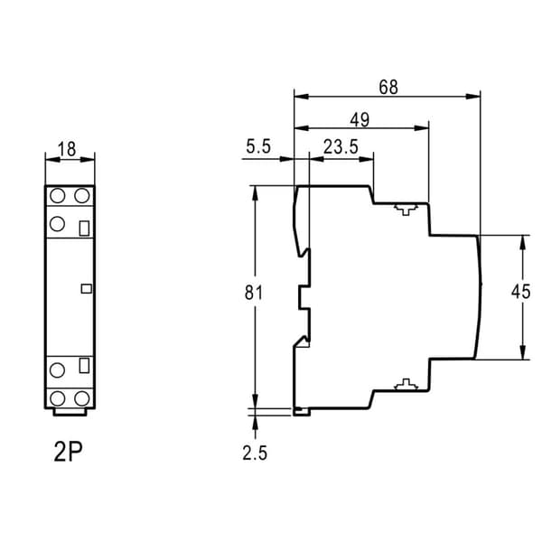 Modulær kontaktor 230V AC 1xNO+1xNC 25A 1P