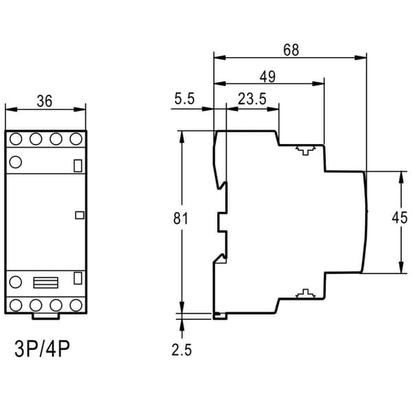 Modulär kontaktor 230V AC 2xNO+2xNC 25A 2P