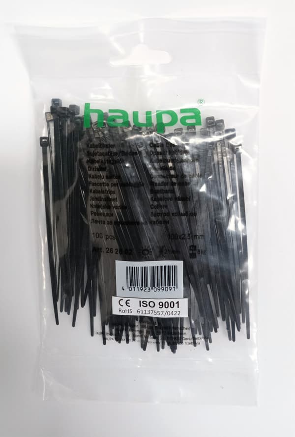 Kabelbindere 100 x 2,5 mm UV sort HAUPA 100 stk