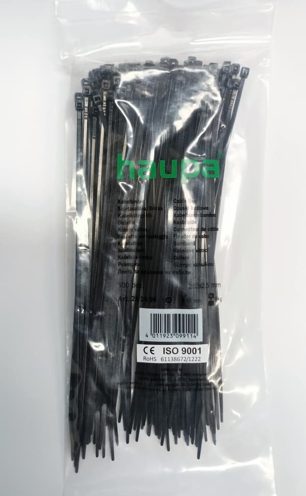 Kabelbindere 203 x 2,5 mm UV sort HAUPA 100 stk