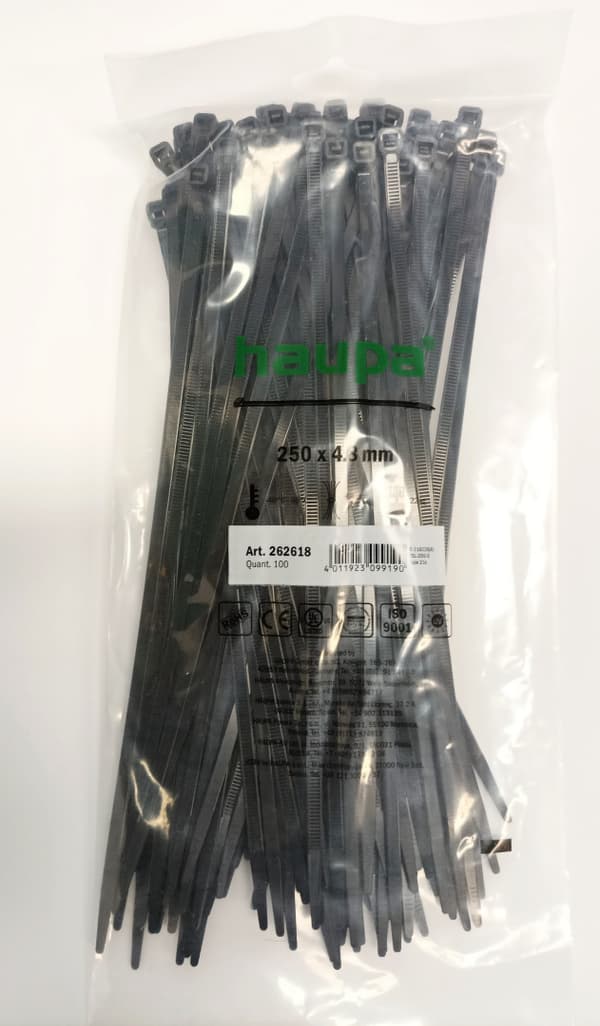 Kabelbindere 250 x 4,8 mm UV sort HAUPA 100 stk