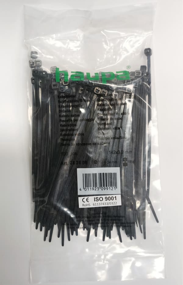 Nippusiteet 142 x 3,2 mm UV musta HAUPA 100 kpl