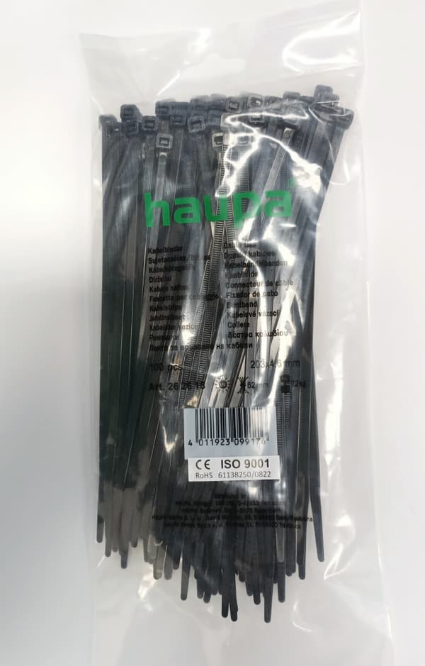 Kabelbindere 203 x 4,6 mm UV sort HAUPA 100 stk