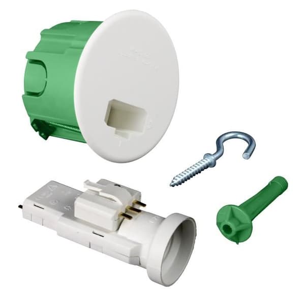 ZENITEHC Kit DCL: Mittpunktslåda massiva väggar Ø 65 mm med stickpropp, E27-uttag och krok