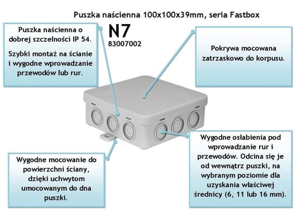 N7 Fastbox seinäasennusrasia 100x100x38mm, itselukittuva, harmaa
