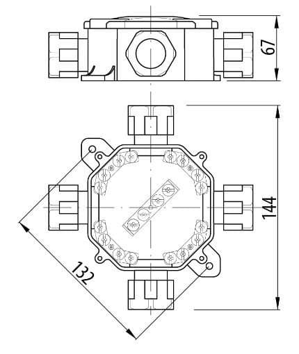 Pinta-asennusrasia IP67 4xPG21.5 5 liitintä 27P harmaa