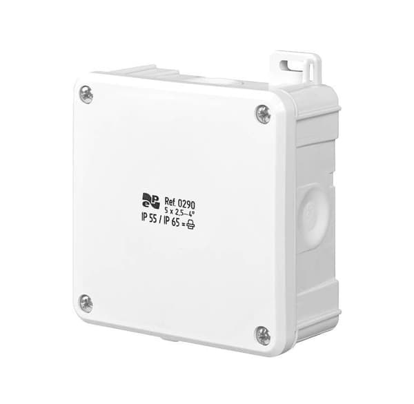 2K IP55 / IP 65 låda 98x98x46 5x2,5-4mm2 med terminaler, Vit