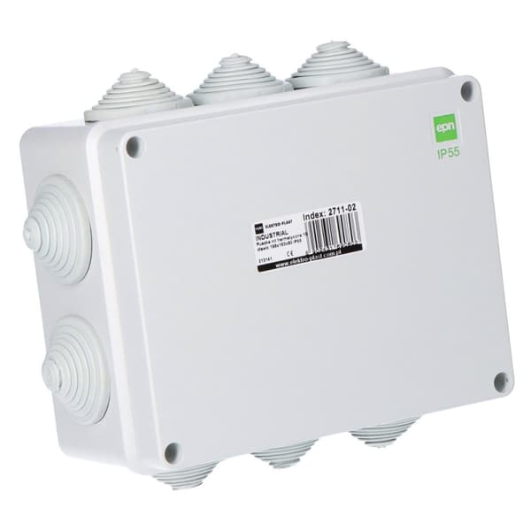 Utanpåliggande låda 198x163x80 med 10 kabelgenomföringar IP55 INDUSTRIAL