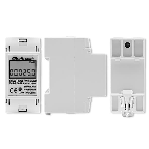 Qoltec 50899 Enfaset elektronisk energiforbrugsmåler | 230 V | LCD | 2P | DIN skinne