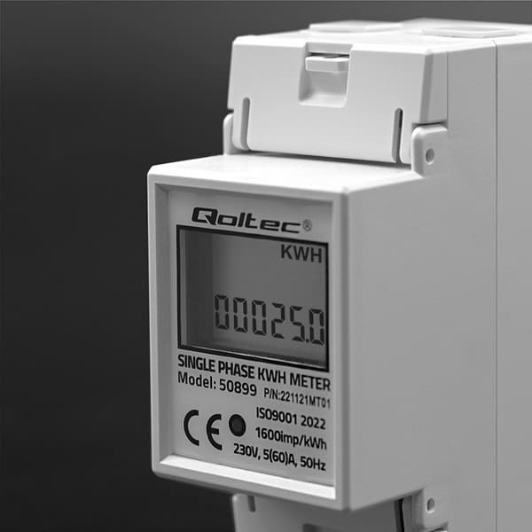 Qoltec 50899 Enfaset elektronisk energiforbrugsmåler | 230 V | LCD | 2P | DIN skinne