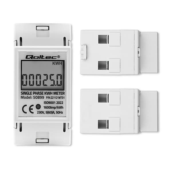 Qoltec 50899 Enfaset elektronisk energiforbrugsmåler | 230 V | LCD | 2P | DIN skinne