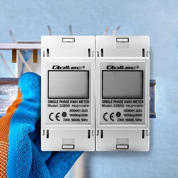 Qoltec 50899 Enfaset elektronisk energiforbrugsmåler | 230 V | LCD | 2P | DIN skinne