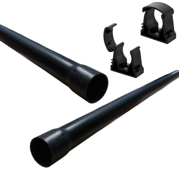 Sort, stivt el-installationsrør, diameter 20 mm + 2x håndtag