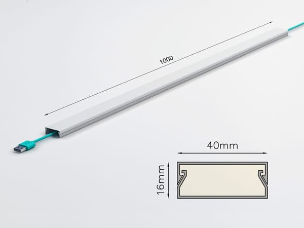Kabelkanal 1m hvid selvklæbende, 4,0 x 1,6 x 100 cm / 1 x 1m