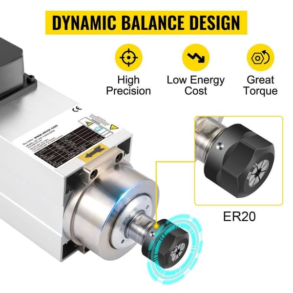 3KW 18000RPM luftkyld spindelmotor, ER20-hylsa, dynamisk balansdesign, lågt brus
